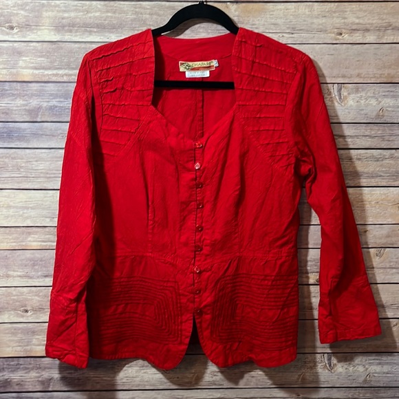 Chapare Red Embroidered 100% Cotton Blouse Made in Peru Size Large B0 - Picture 1 of 6